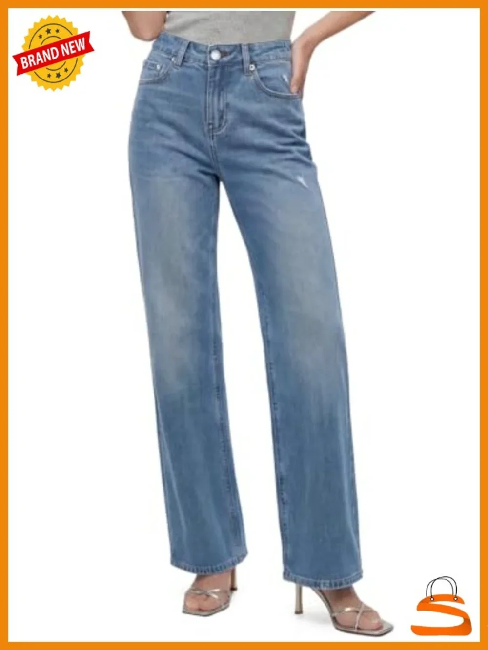 High Waisted Relaxed Straight Leg Jeans for Women with Stretch Denim